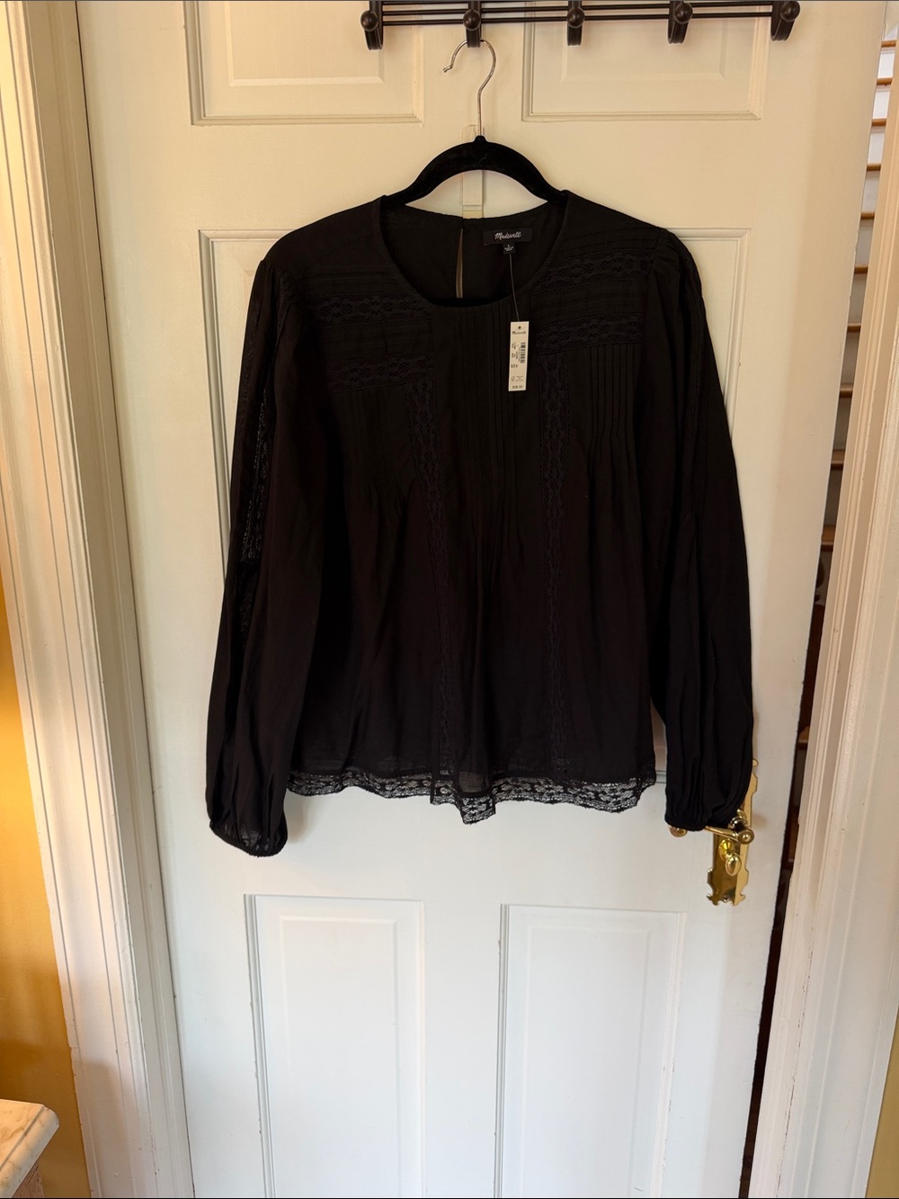 Madewell Black Long-Sleeve Lace-Trim Blouse